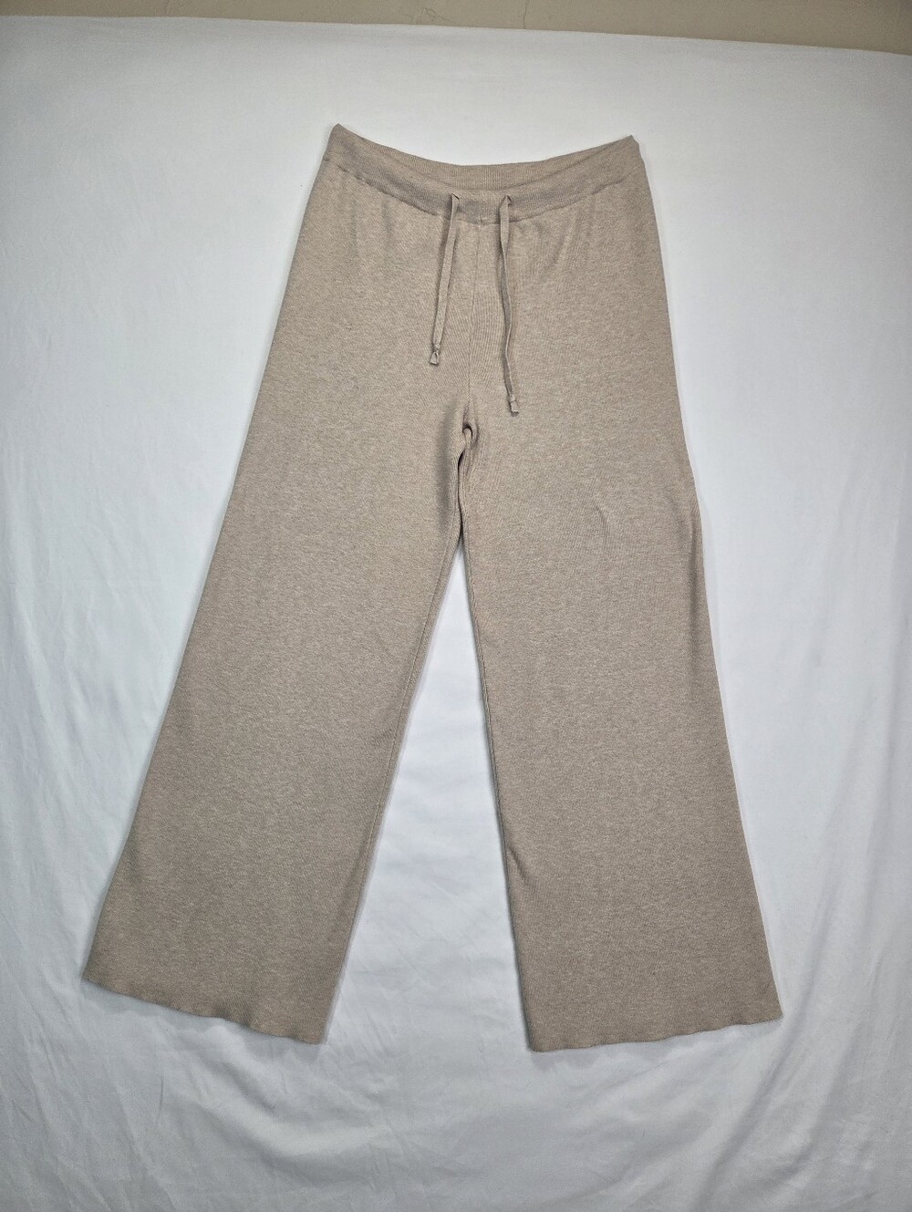 Magaschoni Knit Wide Leg Pull-On Pants Beige Stretch Drawstring Women's M